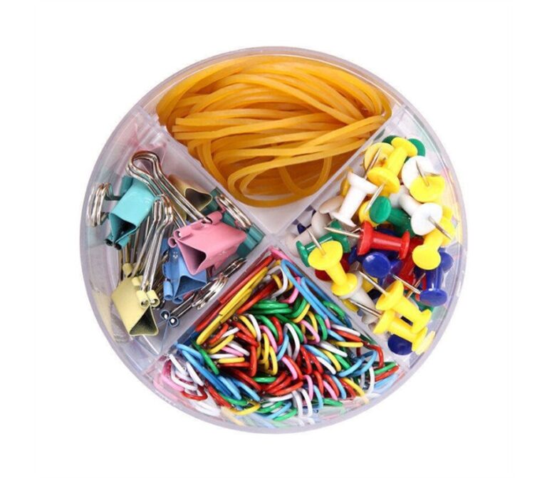 ნაკრები: კლიპსი(ლითონის), სკრეპი, ჭიკარტი Deli Stationery